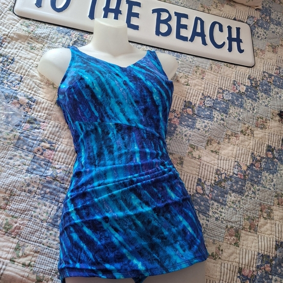 Vintage Roxanne Blue One Piece Swimsuit Size 14 /38D - Picture 11 of 16